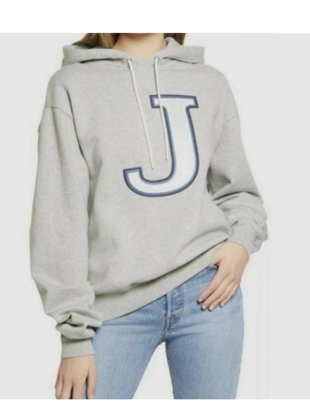 𝅺GOOD American J Letter Fleece Hoodie Cozy Lounge Gray Size 1 / Small